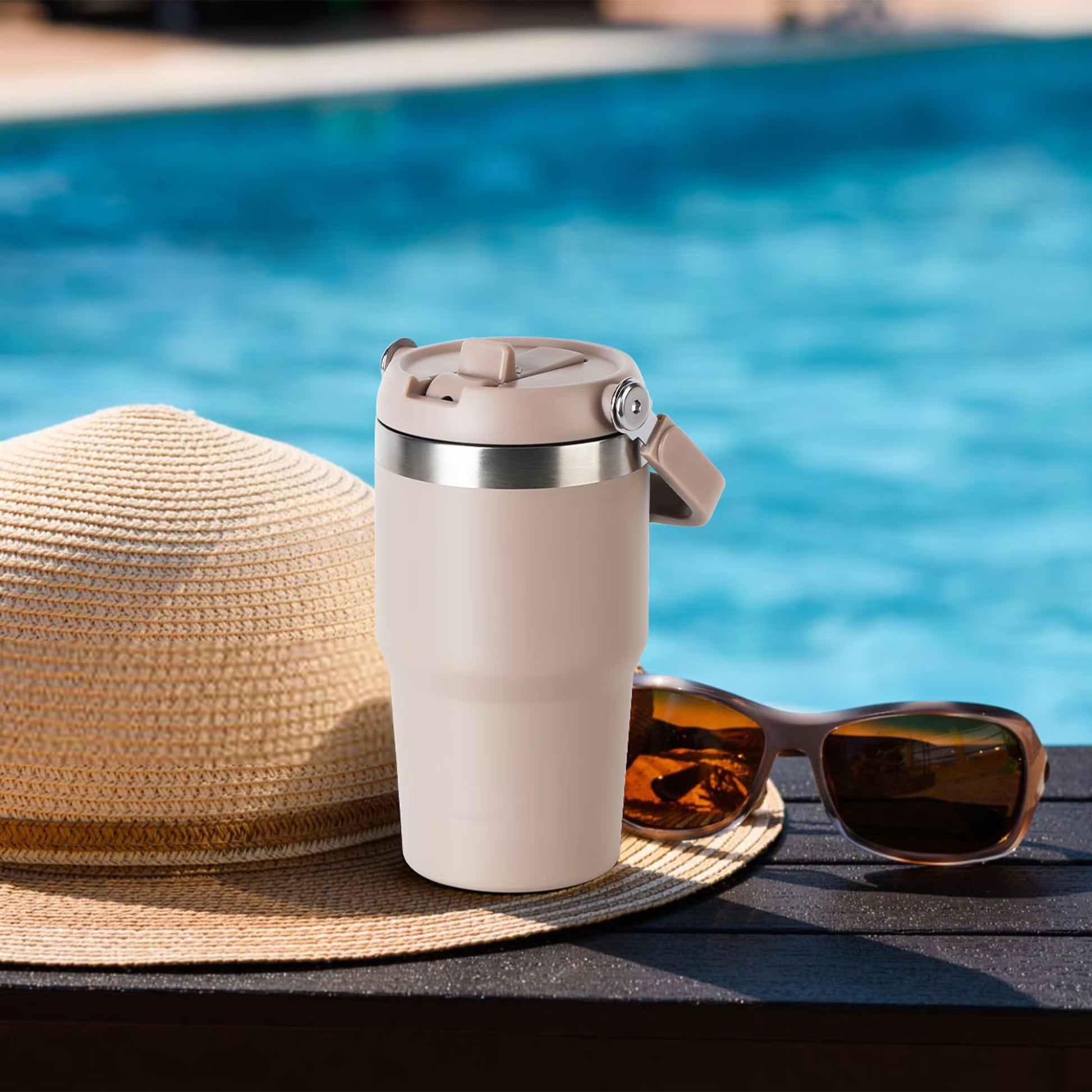 18 Oz Stainless Steel Insulated Swivel Tumbler, Tan