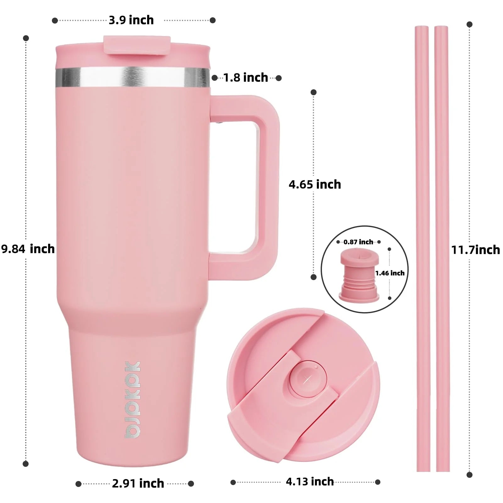 Insulated Tumblers with Handle and Straw 40 Oz Stainless Steel Tumbler Cups with Lid,Light Pink
