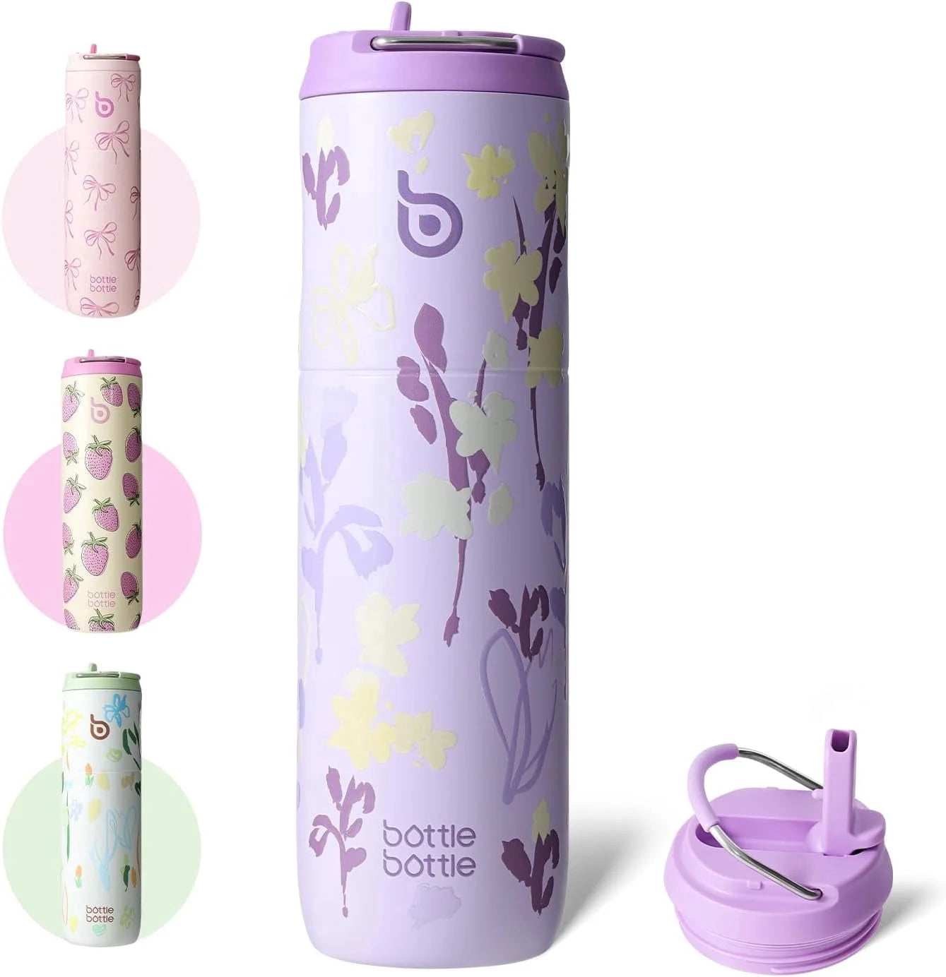 Insulated Water Bottle 24Oz with Straw Lid and Handle for Sports Travel Gym Stainless Steel Water Bottles Double-Wall Vacuum Metal Leak Proof Bpa-Free (Purple Grown)