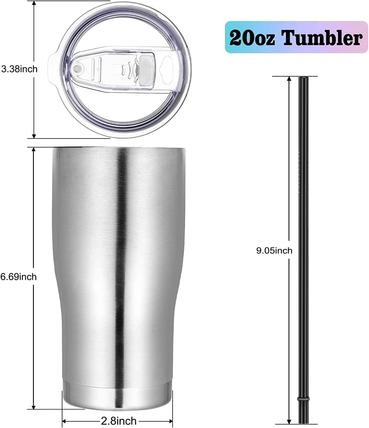 20Oz Tumbler Stainless Steel Tumbler Cup with Lid and Straw Vacuum Insulated Double Wall Travel Coffee Mug(Stainless 6 Pack)