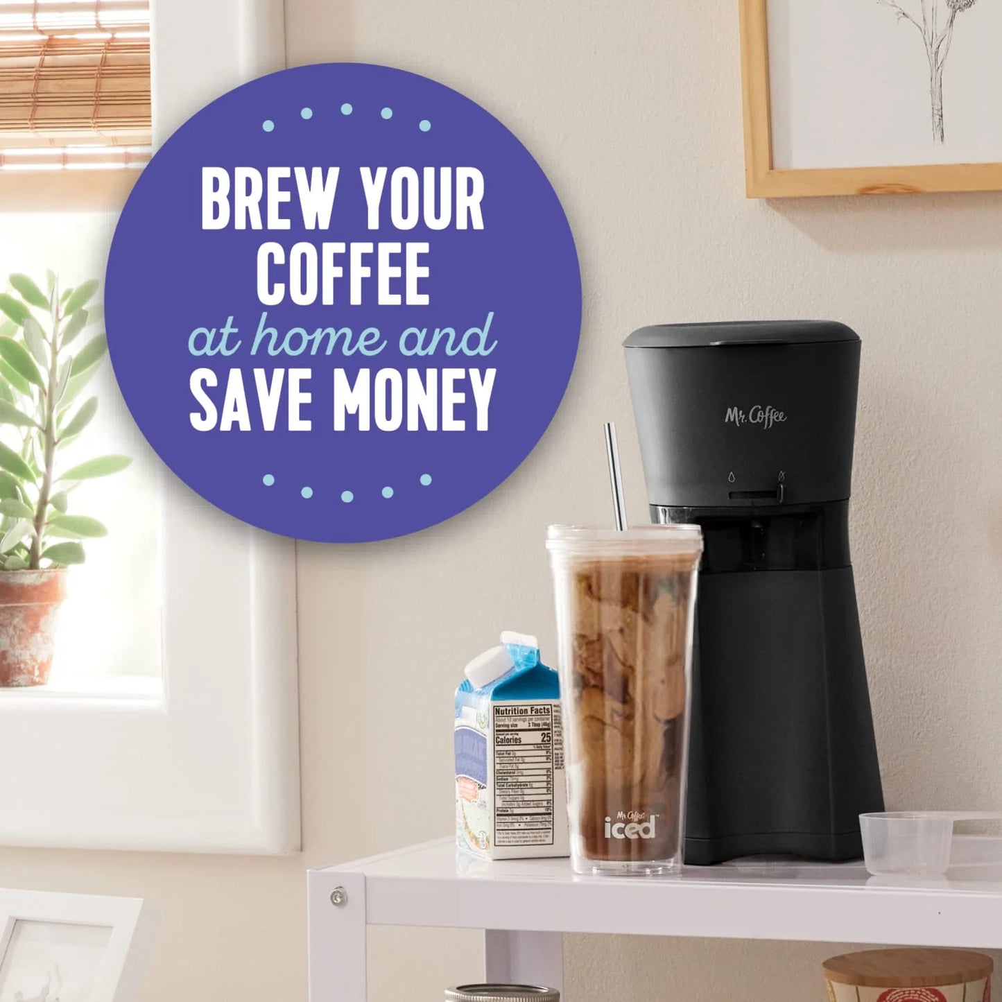Iced Coffee Maker with Reusable Tumbler and Coffee Filter, Black