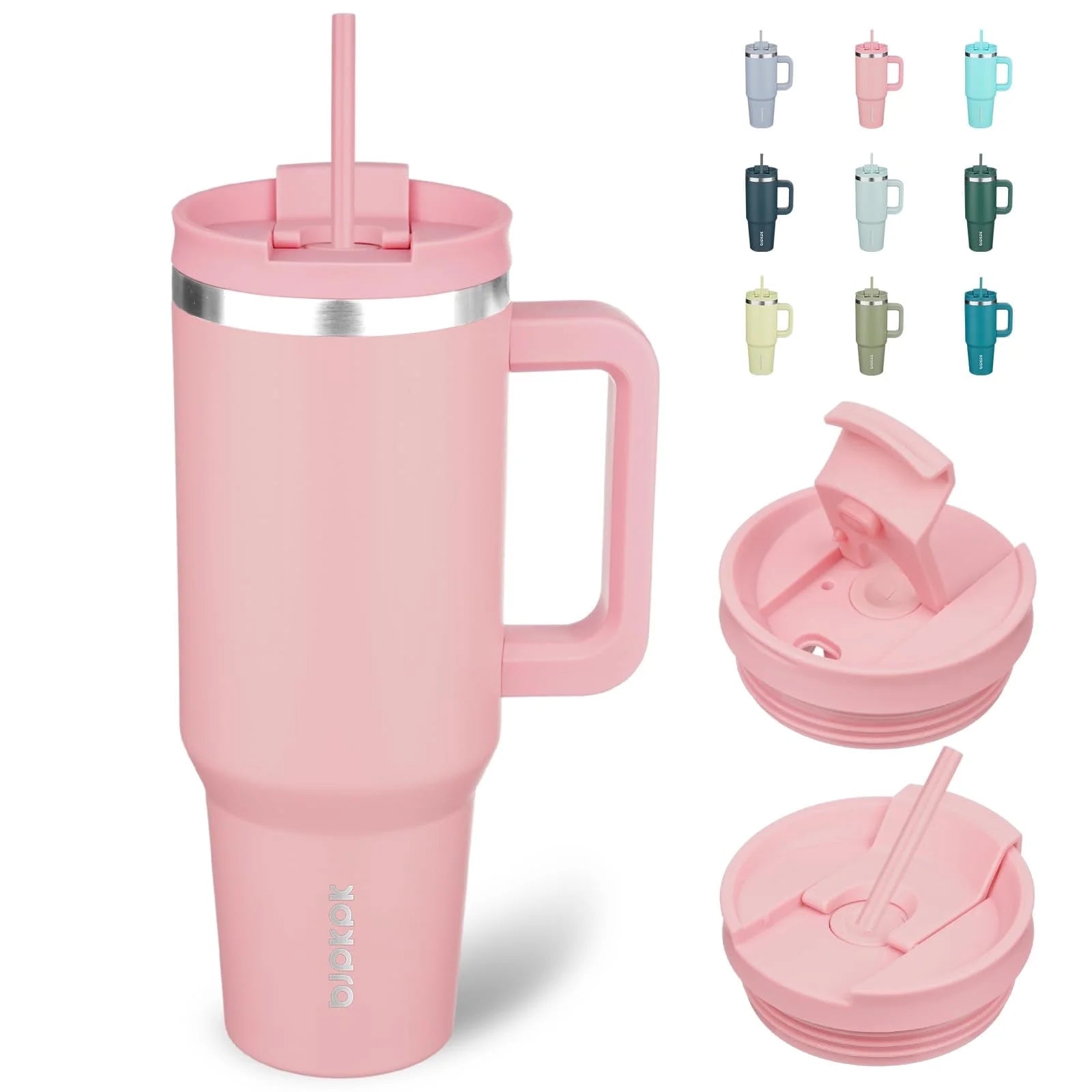 Insulated Tumblers with Handle and Straw 40 Oz Stainless Steel Tumbler Cups with Lid,Light Pink