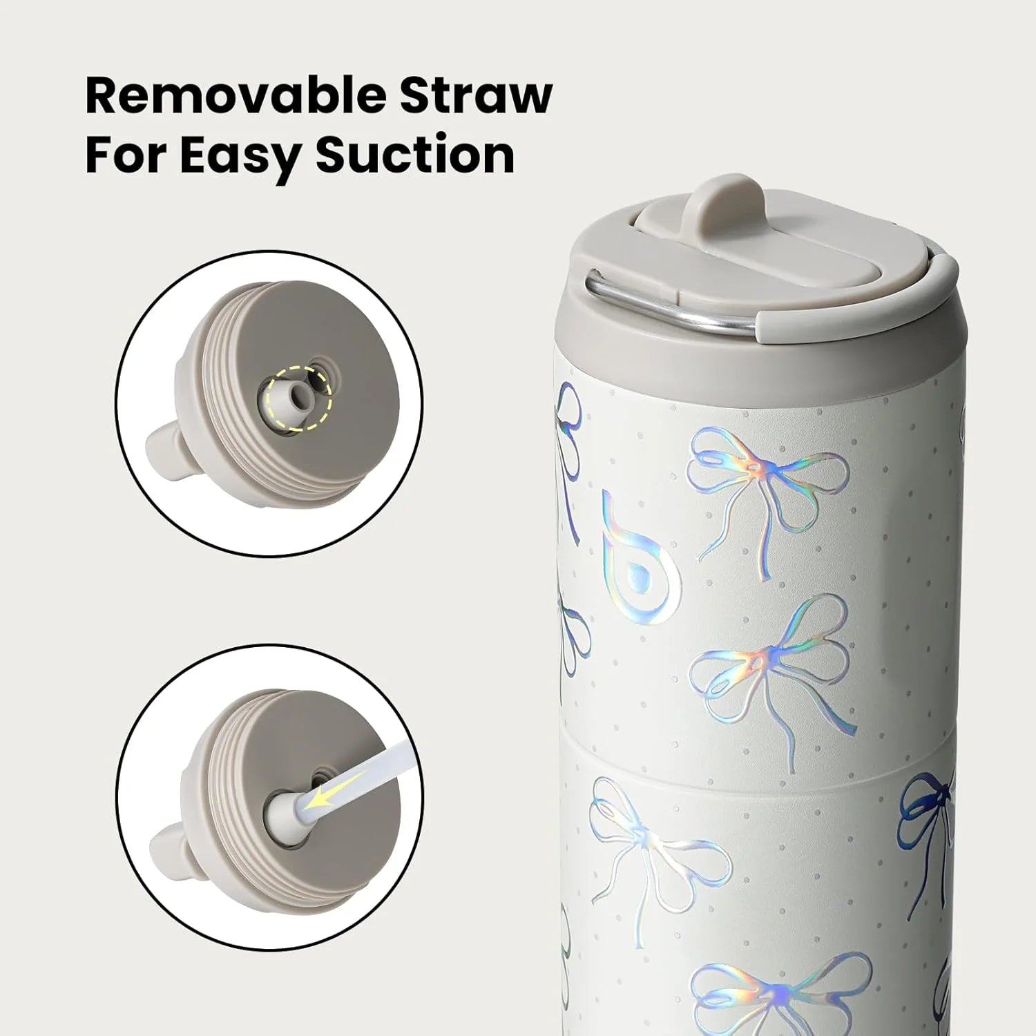 Insulated Water Bottle 24Oz with Straw Lid and Handle for Sports Travel Gym Stainless Steel Water Bottles Double-Wall Vacuum Metal Leak Proof Bpa-Free (Bling Bow)