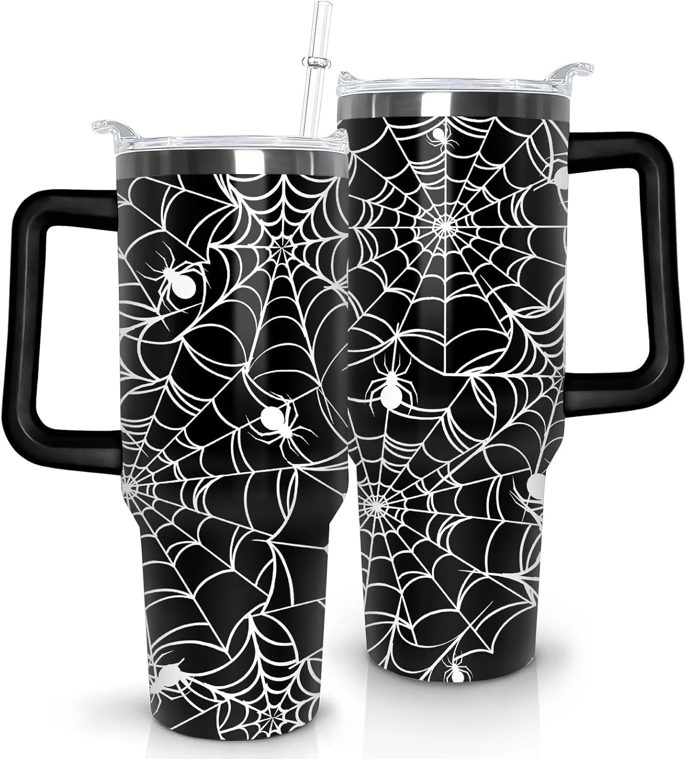 Halloween Tumbler 40 Oz Halloween Tumblers with Handle and Straw Spider Web Stainless Steel Insulated Coffee Cups Mugs Halloween Gifts Stuff for Women Girls