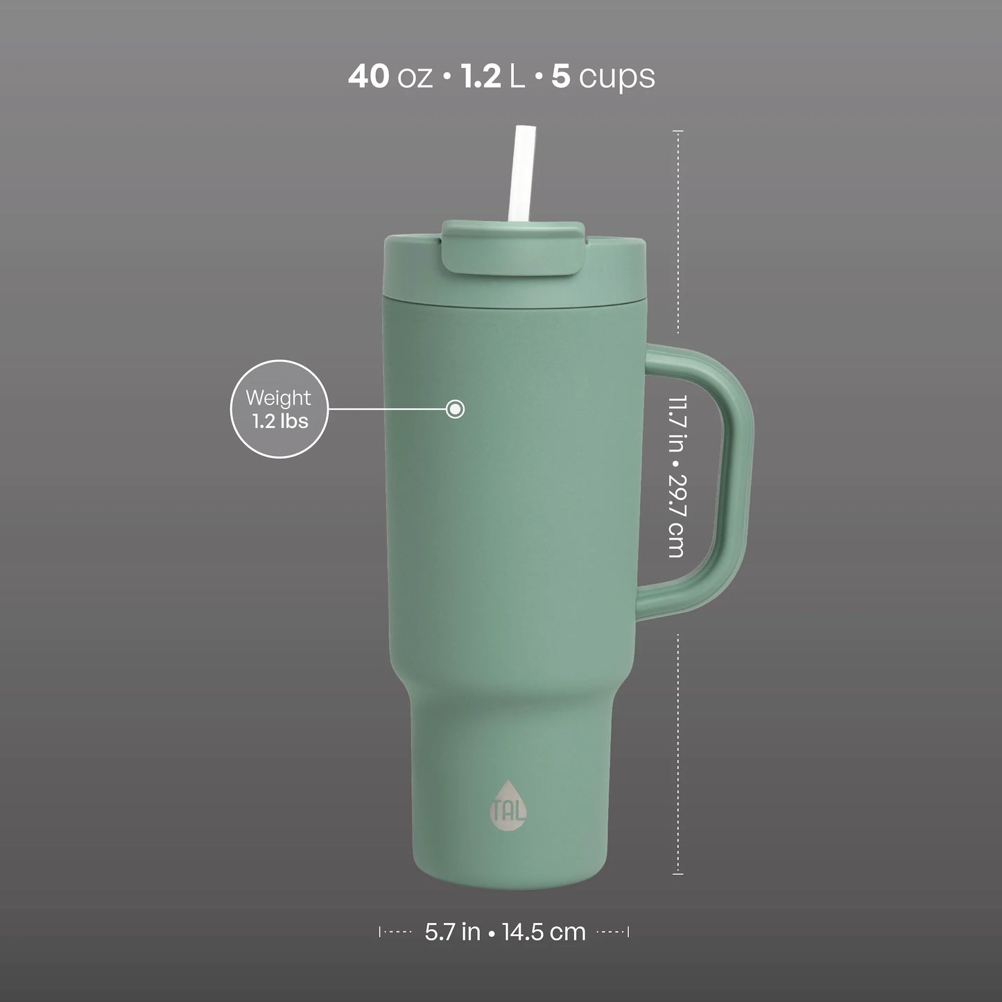 40Oz Stainless Steel Hudson Tumbler with Straw, Sage