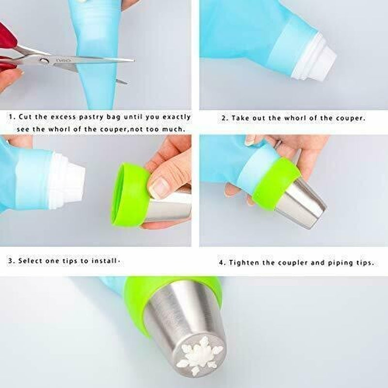 18PACK Russian Icing Piping Tips Christmas Nozzles Pastry Bag & Coupler Set