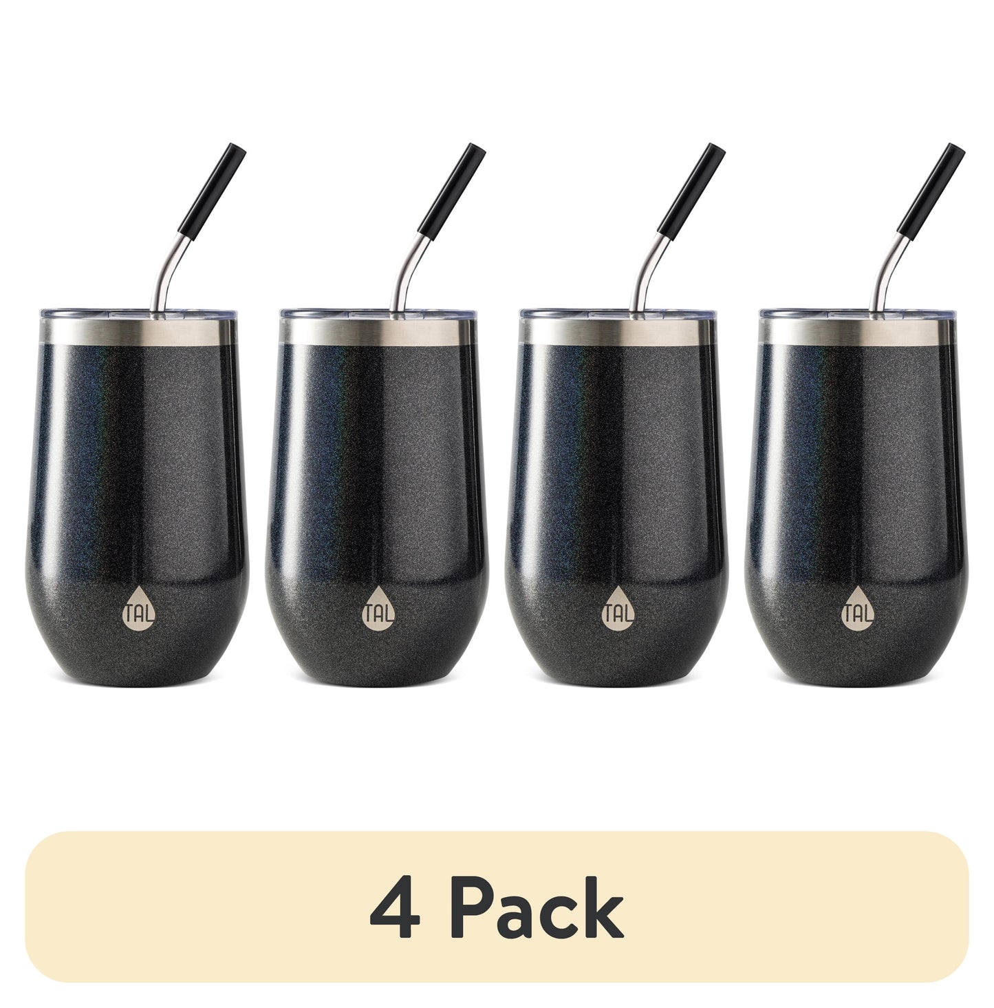 16Oz Stainless Steel Wine Tumbler with Straw, Black Shimmer