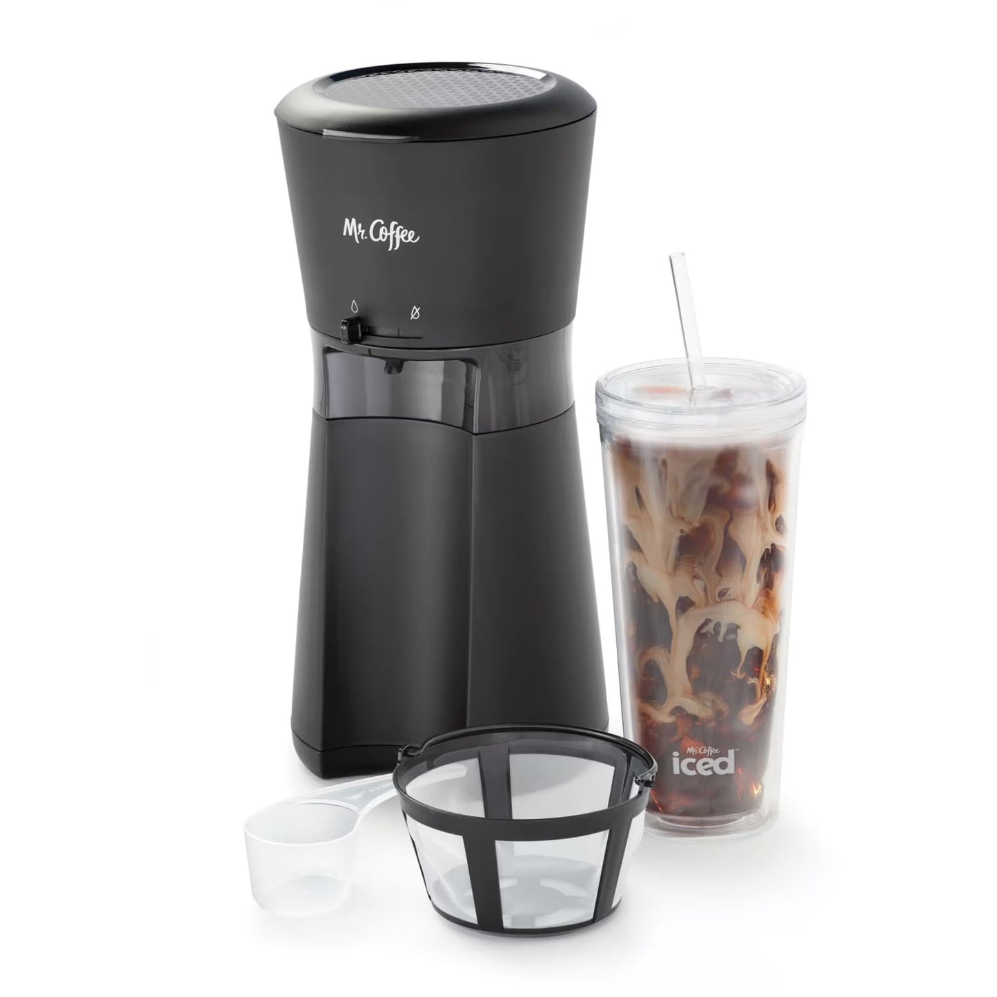 Iced Coffee Maker with Reusable Tumbler and Coffee Filter, Black