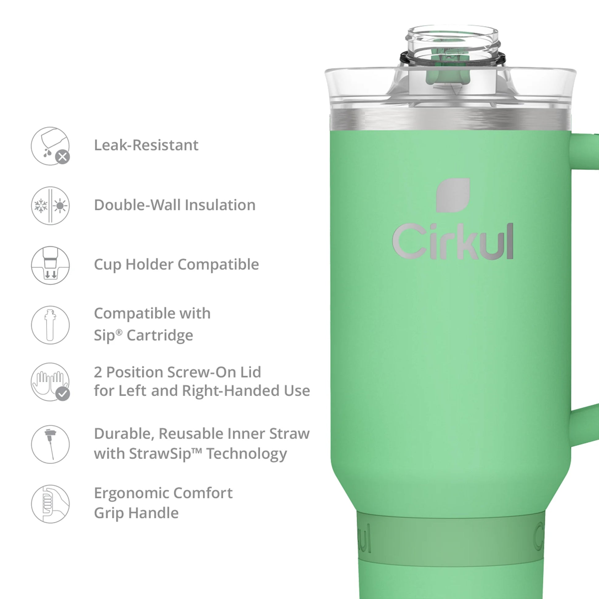 40Oz All-Day Strawsip Double-Wall Insulated Stainless Steel Tumbler with Handle, Eucalyptus (Light Green)