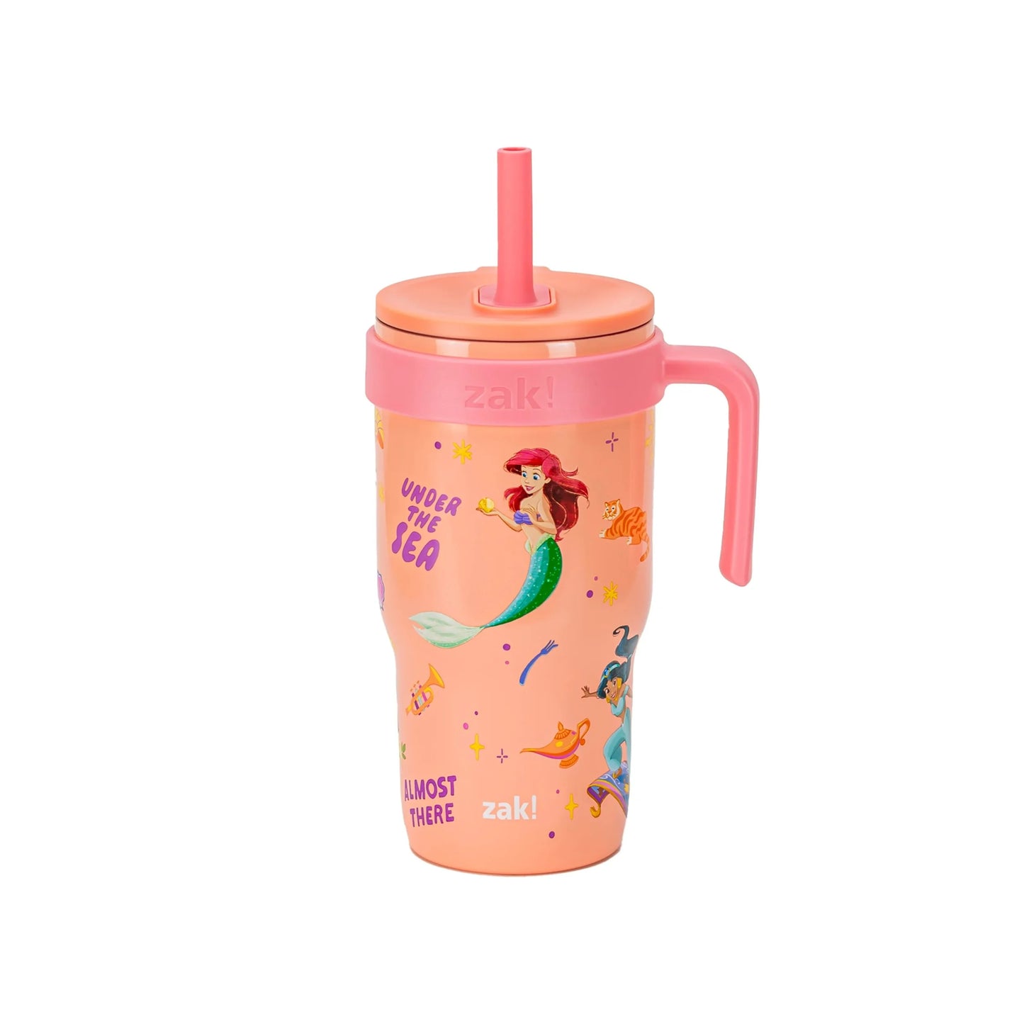 18Oz Princess Kids Straw Handle Tumbler, Stainless Steel Vacuum Insulated Cruiser Tumbler with Silicone Straw Utilizing Leak-Proof Valve, Travel Straw Tumbler with Handle