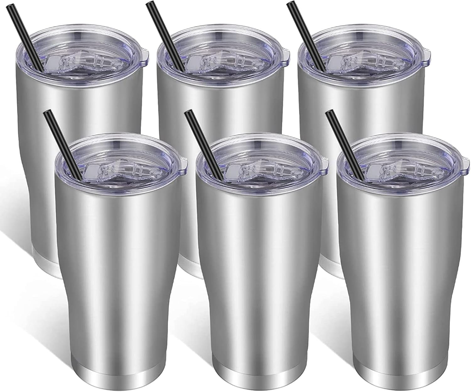 20Oz Tumbler Stainless Steel Tumbler Cup with Lid and Straw Vacuum Insulated Double Wall Travel Coffee Mug(Stainless 6 Pack)