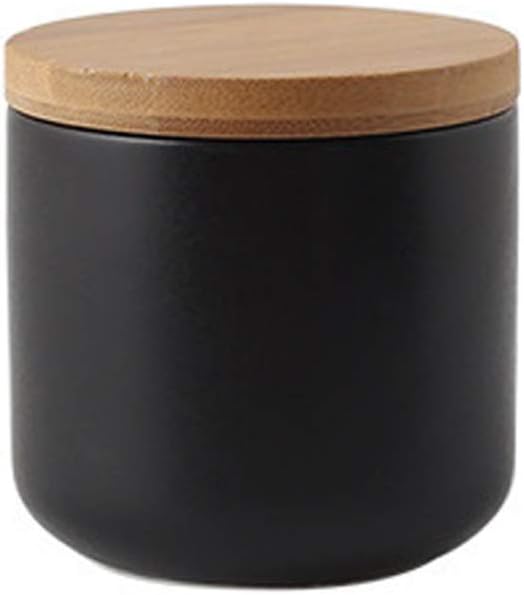 Ceramic Food Storage Jar Canister Modern Design Food Canisters with Airtight Seal Bamboo Lid,Loose Tea Coffee Spice Nuts Snacks Seasonings Storage Jar Canister Caddy (black 7.03oz/200ml)