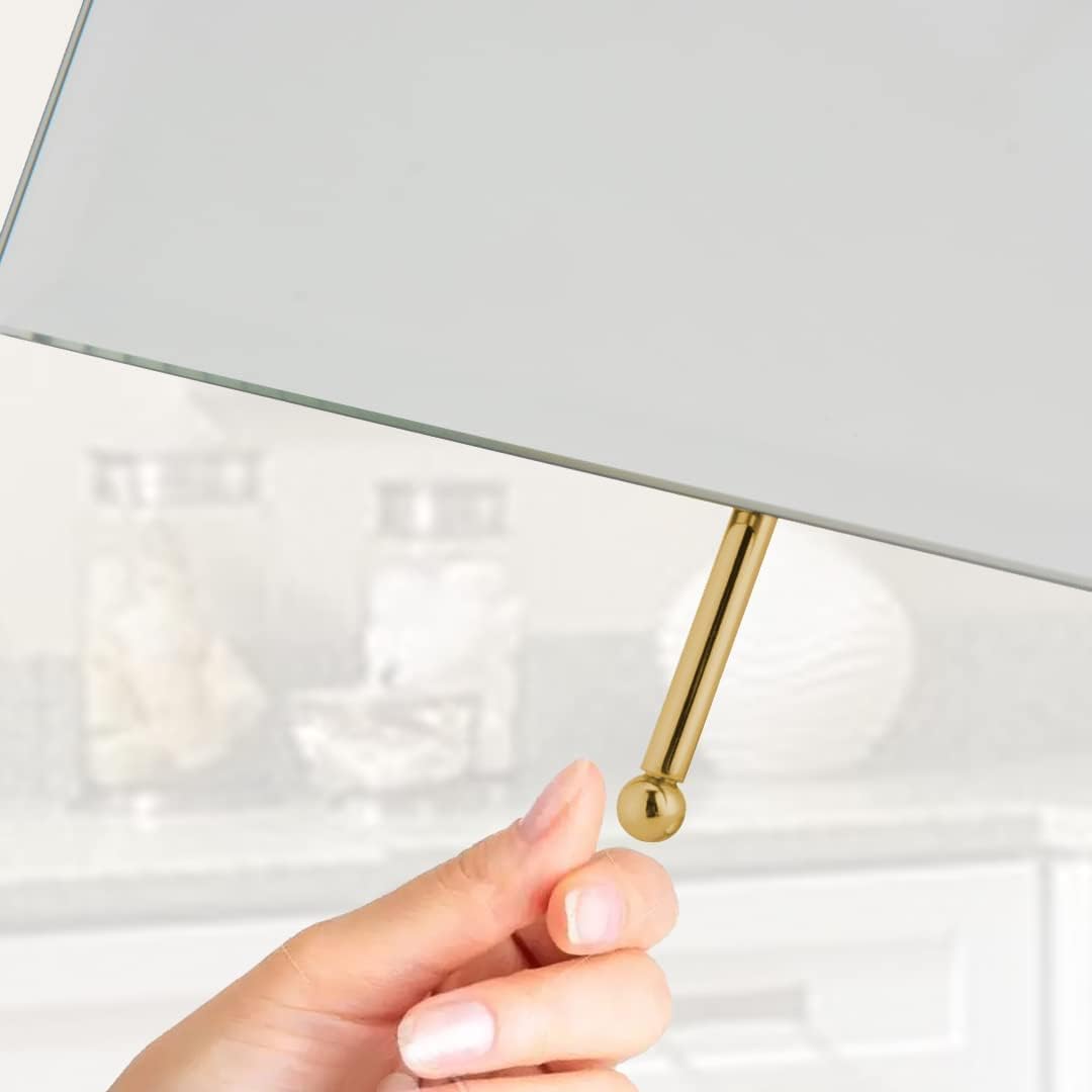MIRRORVANA Large Free Standing Mirror - Frameless, Gold-Plated, Beveled Design for Desk, Retail Counter, Bathroom and Vanity Dressing Table (9.8" x 7")