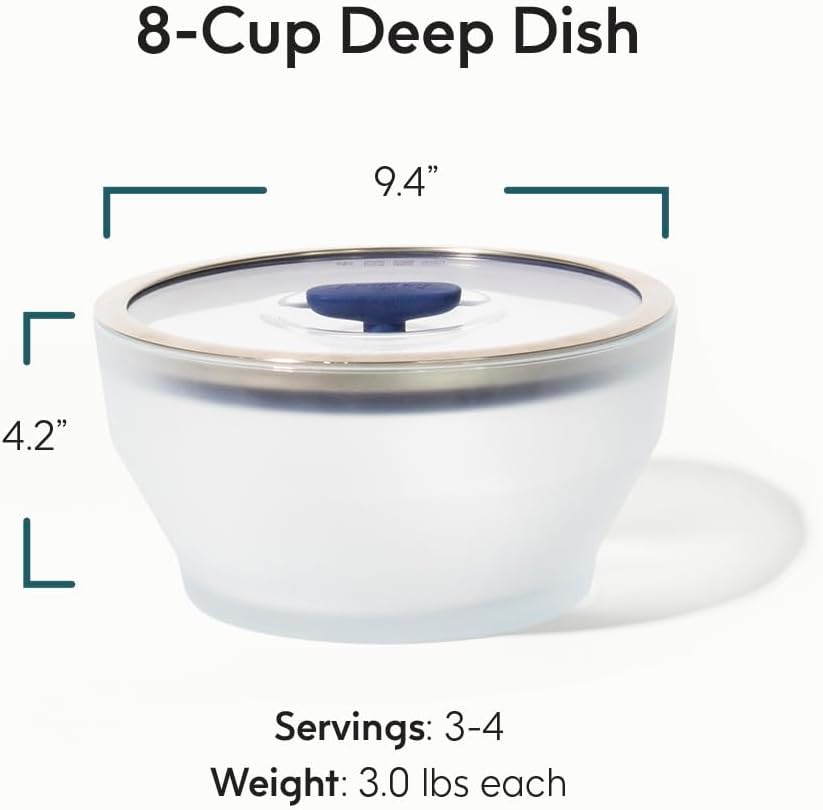 Anyday 8-Cup Microwave Cookware & Glass Container with Glass Lid, Plastic-Free Deep Food Storage | Stackable Airtight Steamer with Vented Lid for Microwave-Safe Reheating, Steaming Vegetables & Rice