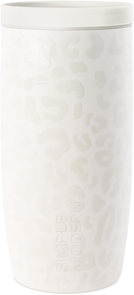 Simple Modern Travel Coffee Mug Tumbler with 360° Lid | Ceramic-Lined Insulated Stainless Steel Cold Brew Iced Coffee Cup Thermos | Gifts for Women Her Him | Voyager Signature | 16oz | Cream Leopard