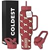 Coldest Tumbler with Handle and Straw, 100% Leak Proof Insulated Tumbler with Lid and Straw (3 Lids), Stainless Steel Tumblers for Women & Men, Cup Holder Friendly, 46 oz (Baby Puppy)
