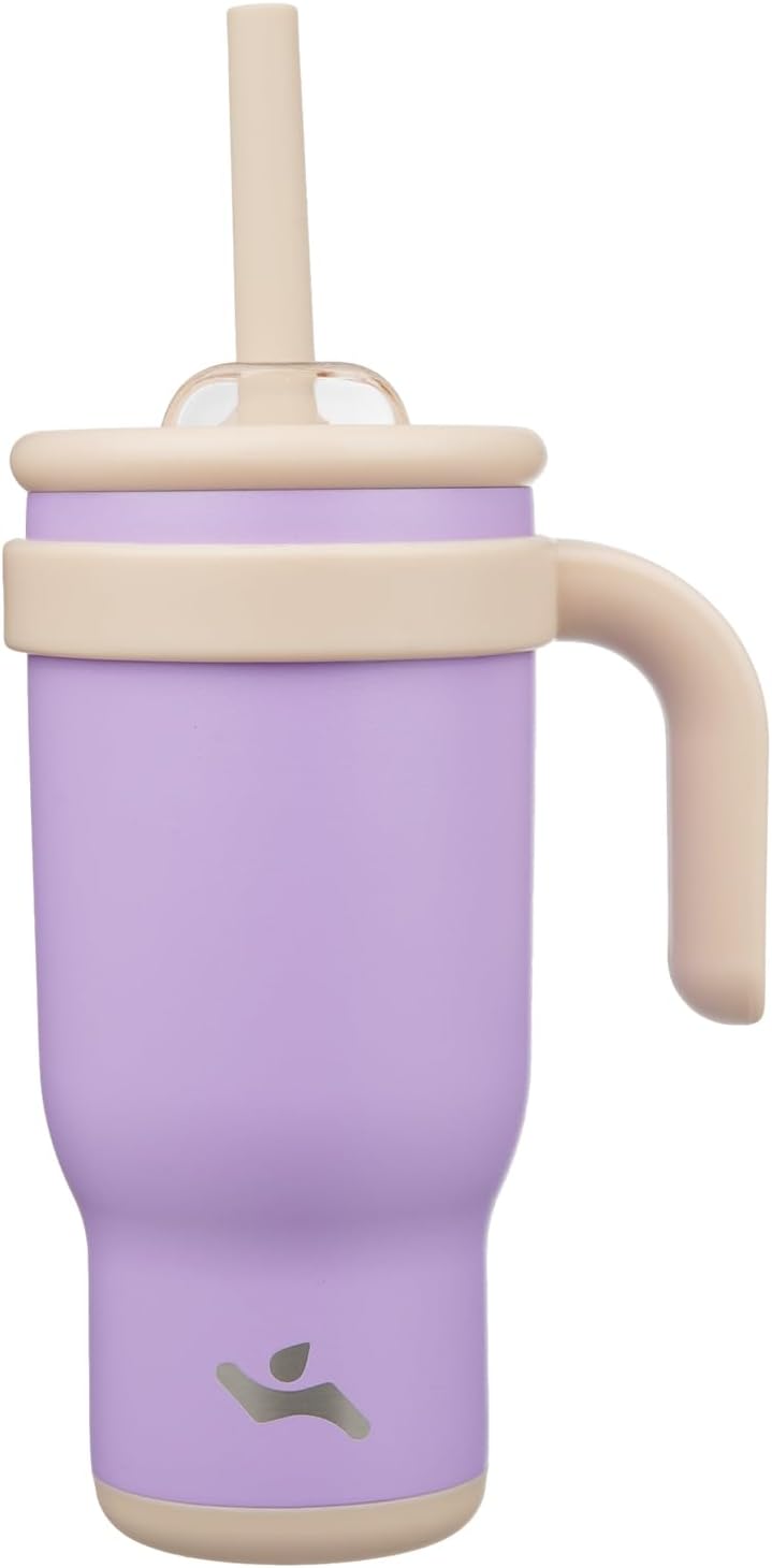 18 oz Tumbler with Side Handle, Insulated Water Bottle with Straw and 2 in 1 Lid, Stainless Steel Cup Travel Coffee Mug for Sports Office Gym,Purple