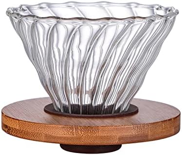 Gute Glass Coffee Dripper/Filter - Cone Glass Pour Over Coffee Dripper with Bamboo Stand, 1-4 Cups Drip Coffee Maker Funnel Accessories for Home, Office¡¦