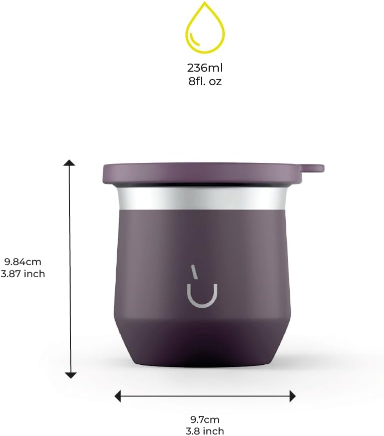 BALIBETOV Yerba Mate Cup – Vacuum Insulated Stainless Steel Gourd with Silicone Cover & Non-Slip Base – Includes 2 Bombillas & Cleaning Brush – Unique Design, Easy to Clean