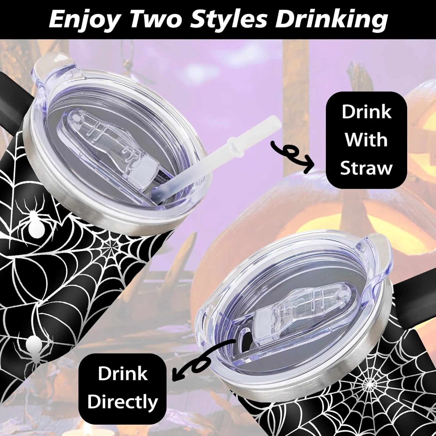 Halloween Tumbler 40 Oz Halloween Tumblers with Handle and Straw Spider Web Stainless Steel Insulated Coffee Cups Mugs Halloween Gifts Stuff for Women Girls