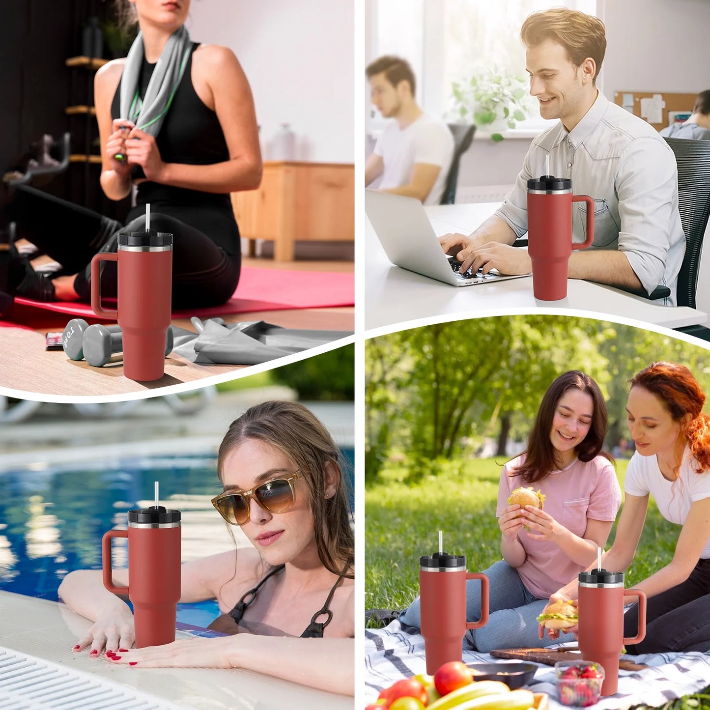 40 Oz Tumbler with Handle and Straw, Travel Mug for Car, 2-In-1 Lid Stainless Steel Tumblers