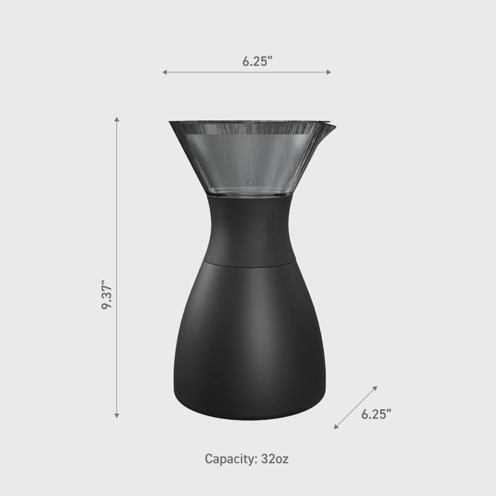 asobu Insulated Pour Over Coffee Maker (32 oz.) Double-Wall Vacuum, Stainless-Steel Filter and Take on the Go Carafe (Burgundy)
