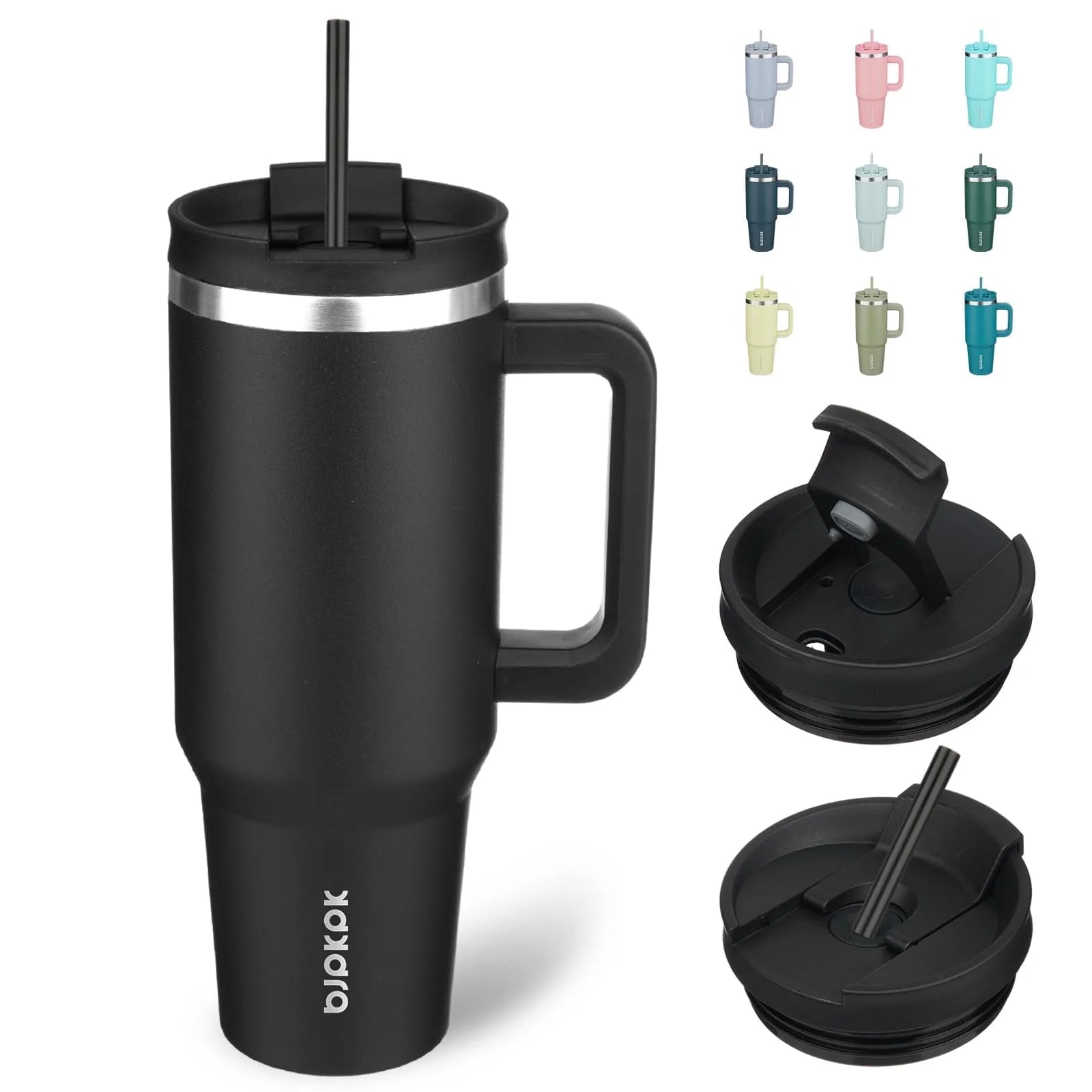 40 Oz Tumbler with Handle Insulated Tumblers with Lid and Straw Stainless Steel Thermal Cup,Black