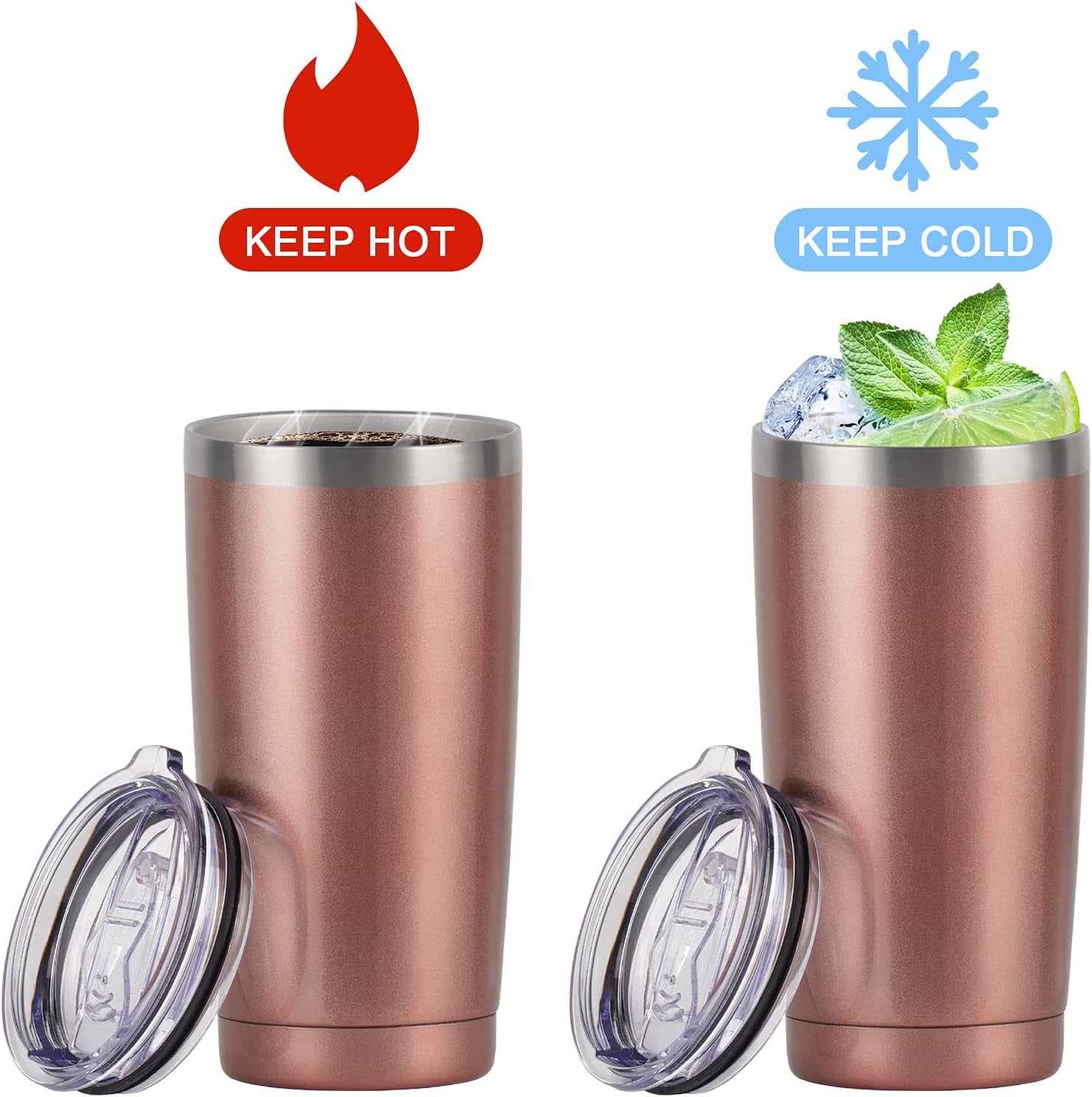8 Pack Stainless Steel Travel Tumbler, 20 Oz Insulated Tumbler with Lid Straw, Double Wall Travel Tumbler for Home Office Picnic, Vacuum Insulated Coffee Tumbler Cup for Hot Cold Drinks, Rose Gold