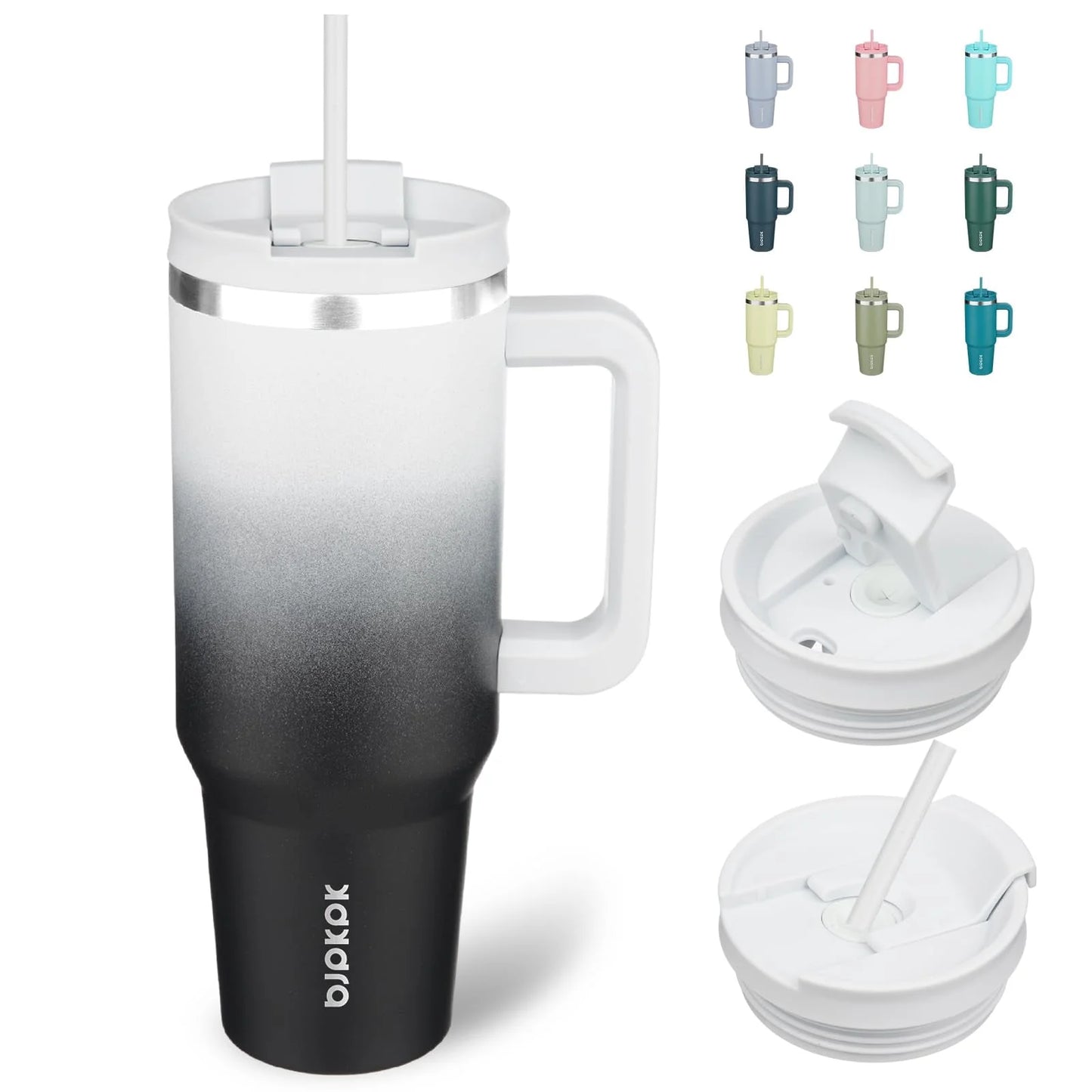 Insulated Tumblers with Handle and Straw 40 Oz Stainless Steel Tumbler Cups with Lid,Day & Night