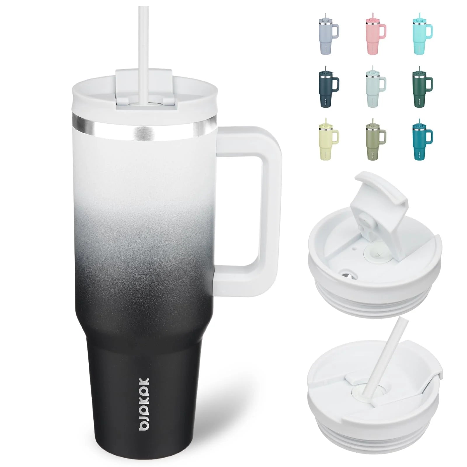 Insulated Tumblers with Handle and Straw 40 Oz Stainless Steel Tumbler Cups with Lid,Day & Night