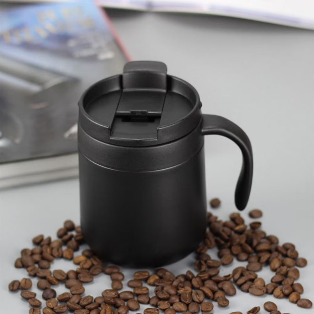 12 OZ Coffee Travel Mug Cup Stainless Steel Insulated Tumbler Handle Splash Proof Lid Straw Opening Double Wall Vacuum for Hot Cold Drinks, Ice, Tea, Camping