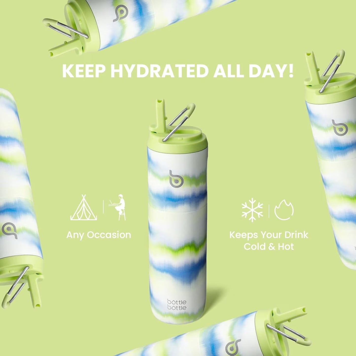 Insulated Water Bottle 24Oz with Straw Lid and Handle for Sports Travel Gym Stainless Steel Water Bottles Double-Wall Vacuum Metal Leak Proof Bpa-Free (Mist)