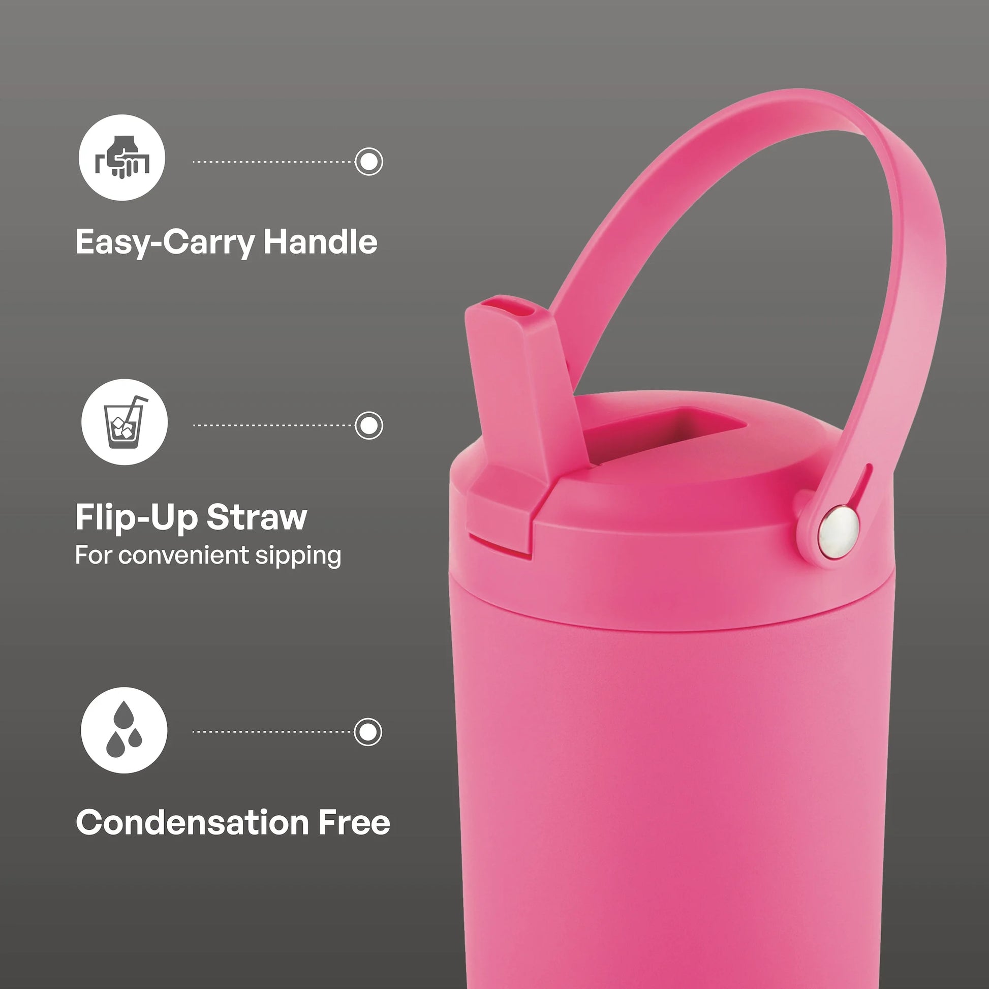 40Oz Stainless Steel Hudson Tumbler with Flip-Up Straw, Bright Pink