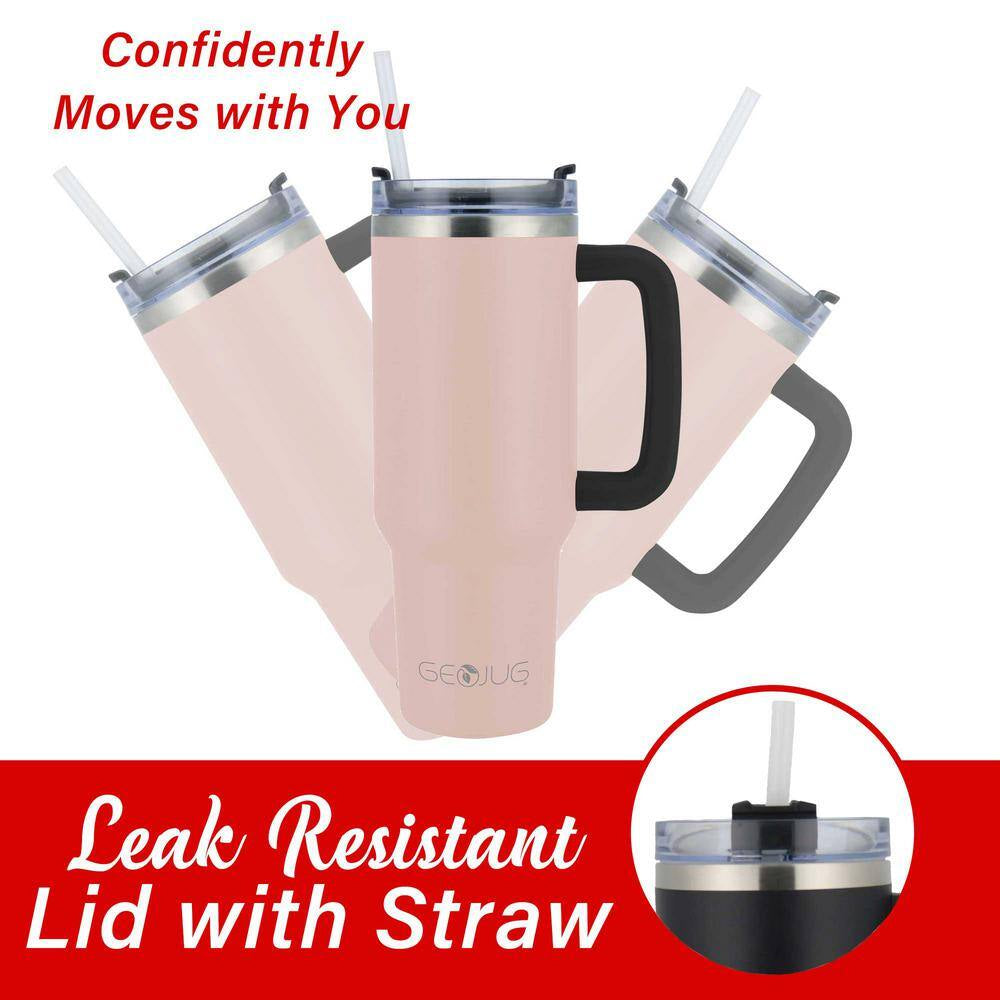 40 Oz. Insulated Pink Stainless Steel Tumbler with Lid and Straw