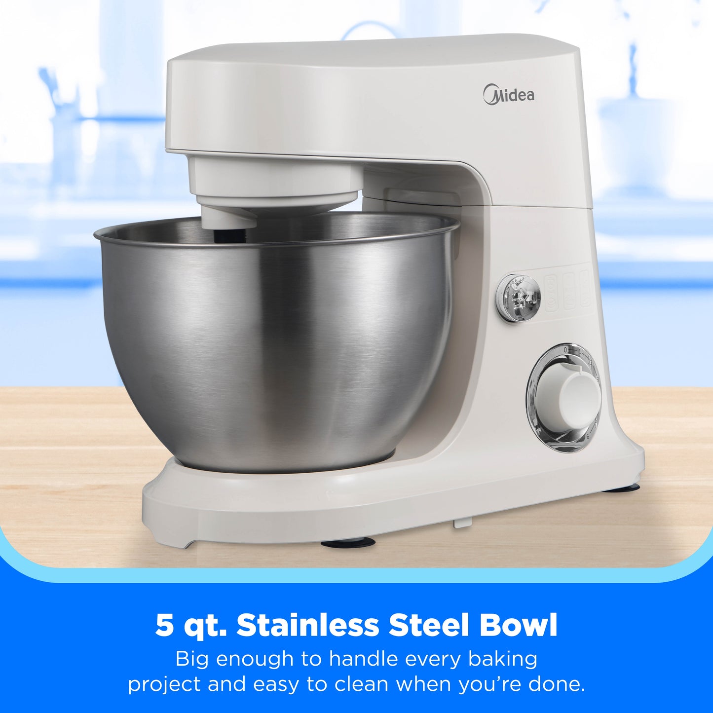 5-Quart Cream Stand Mixer, 300W Small Kitchen Mixer with Bowl, Double Hook, Handles & Pulse Function
