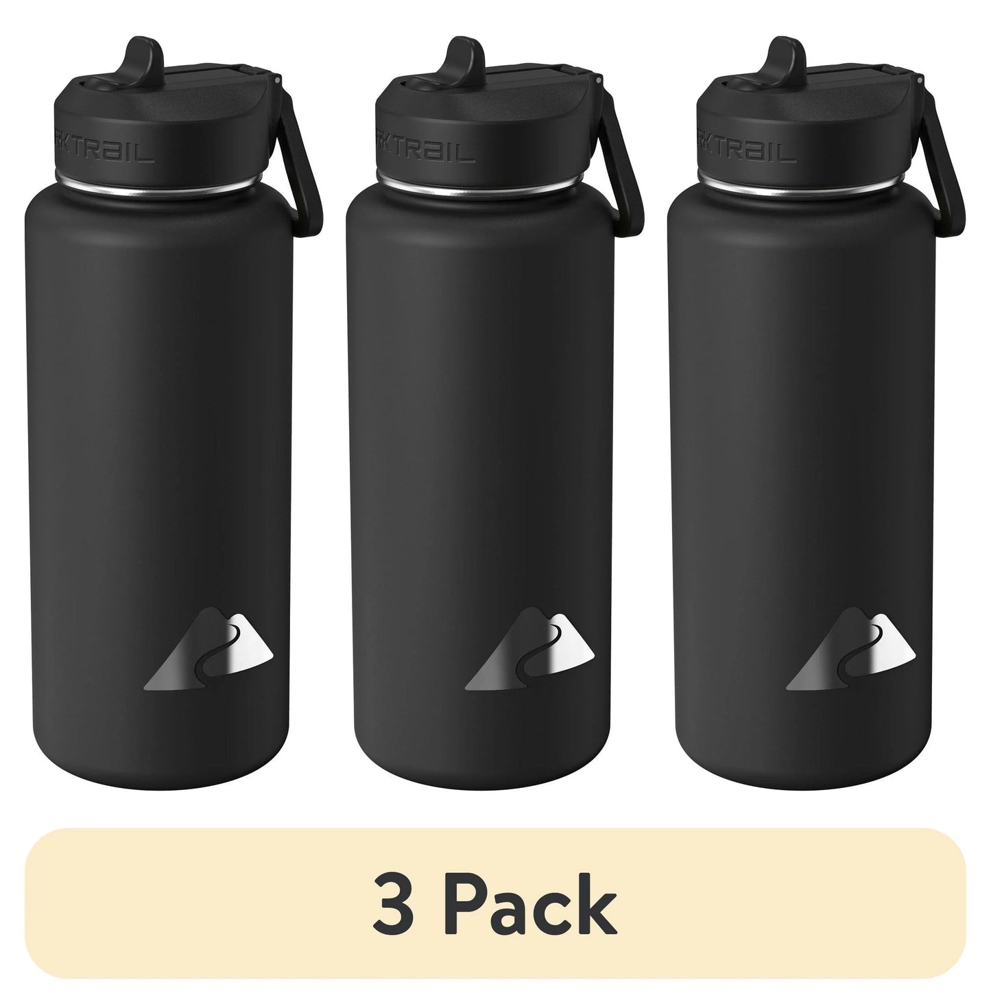 (3 Pack)  32 Oz Stainless Steel Insulated Flip-Straw Water Bottle with Handle, Black
