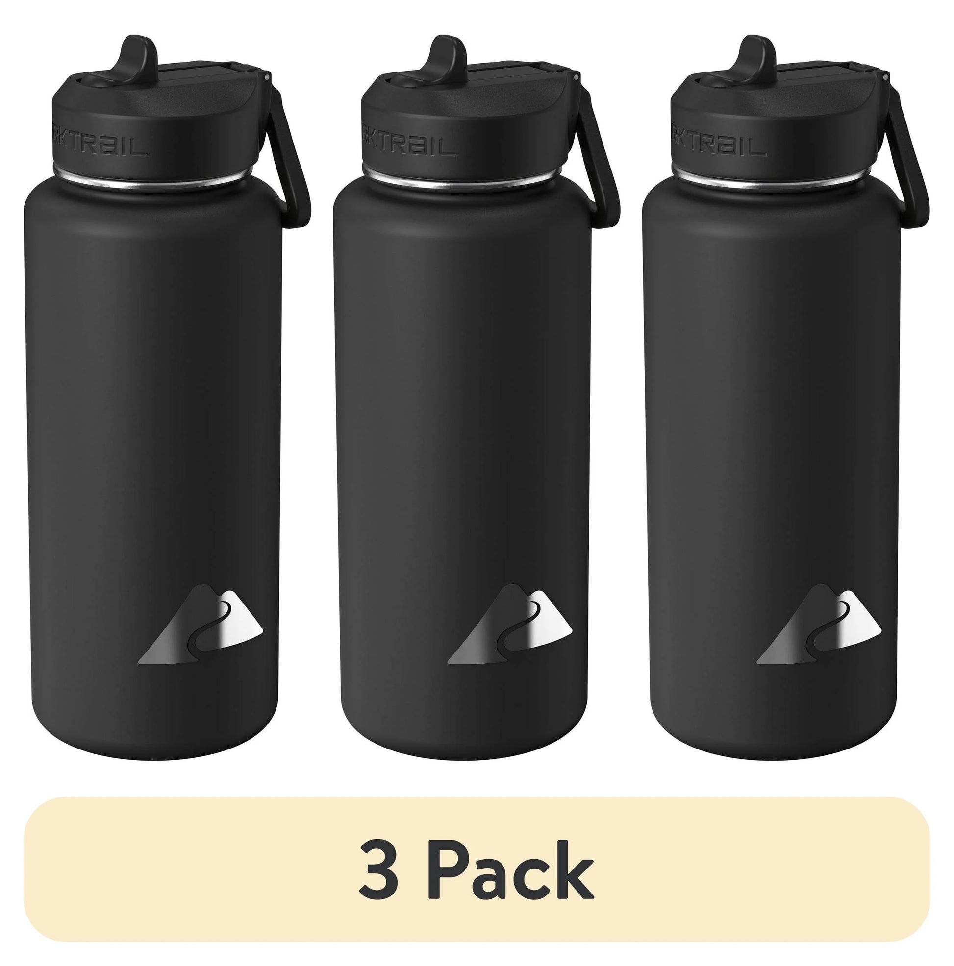 (3 Pack)  32 Oz Stainless Steel Insulated Flip-Straw Water Bottle with Handle, Black