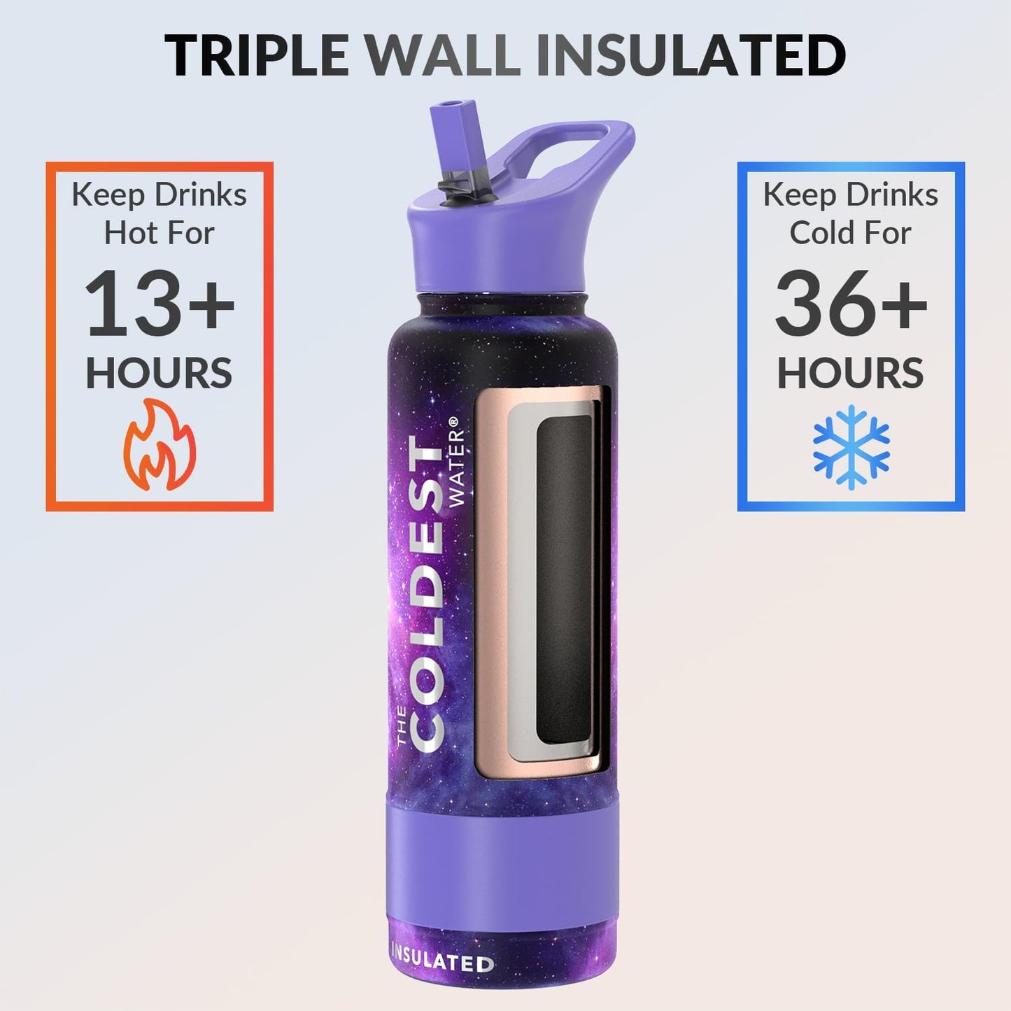 Coldest Insulated Water Bottle with Straw Lid - Stainless Steel Metal Insulated Bottle for Men & Women (Astro Purple, 40 Oz)
