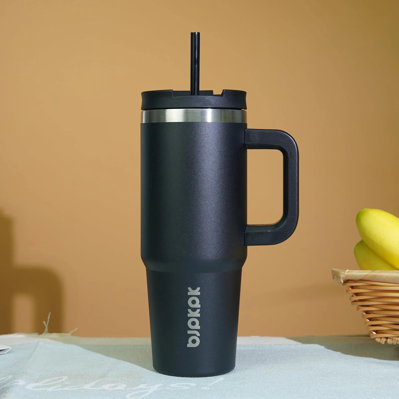 40 Oz Tumbler with Handle Insulated Tumblers with Lid and Straw Stainless Steel Thermal Cup,Black