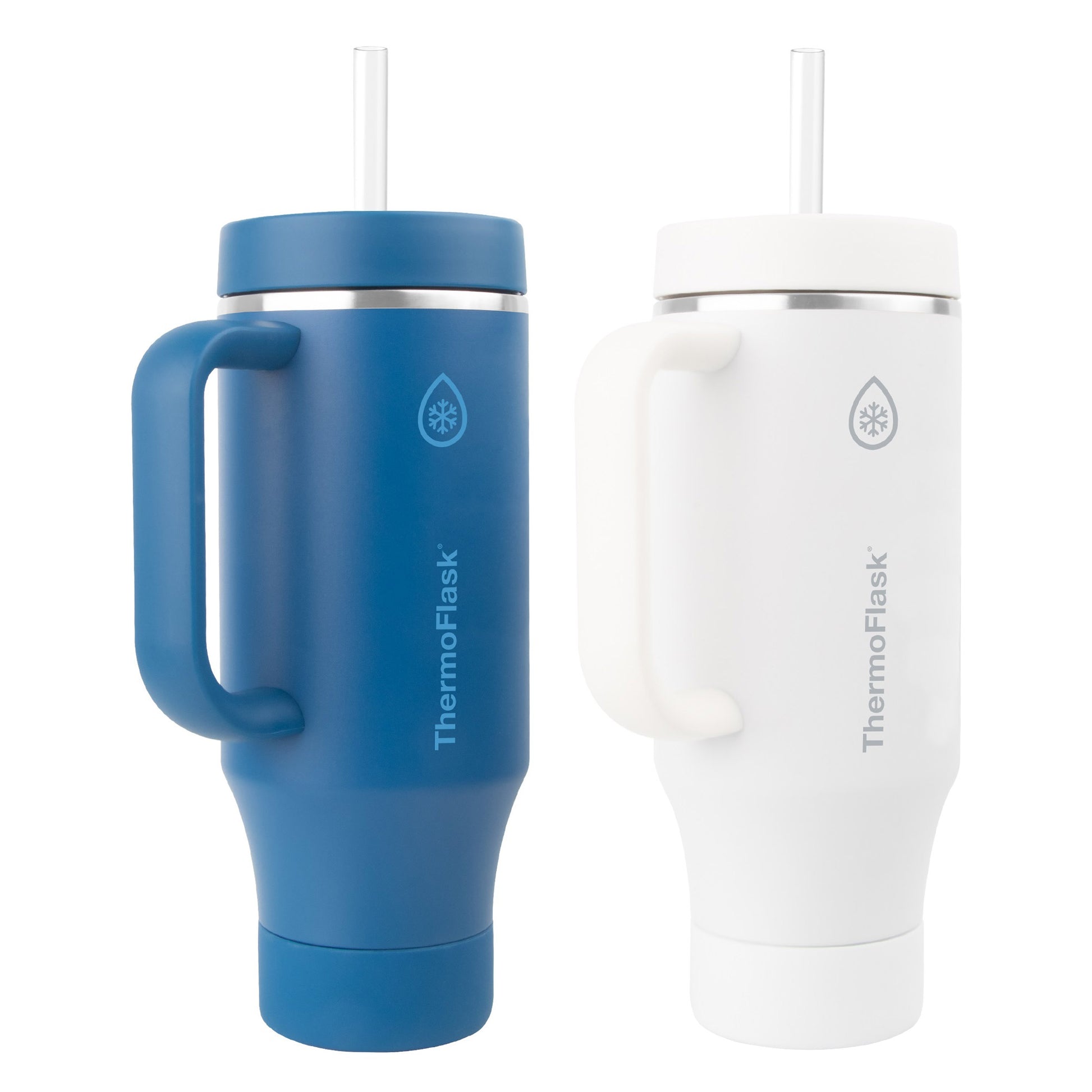 Thermoflask 40 Oz Insulated Stainless Steel Tumbler with Handle and Straw Lid, 2-Pack