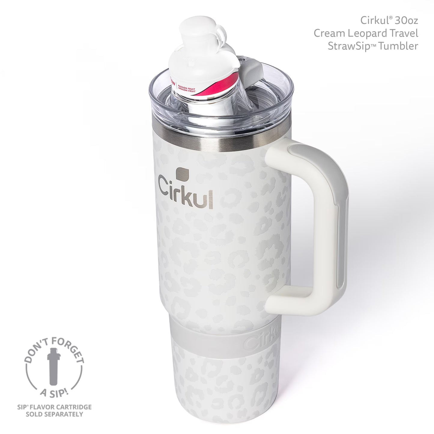 30Oz Travel Strawsip Double-Wall Insulated Stainless Steel Tumbler with Handle, Cream Leopard (White Leopard)