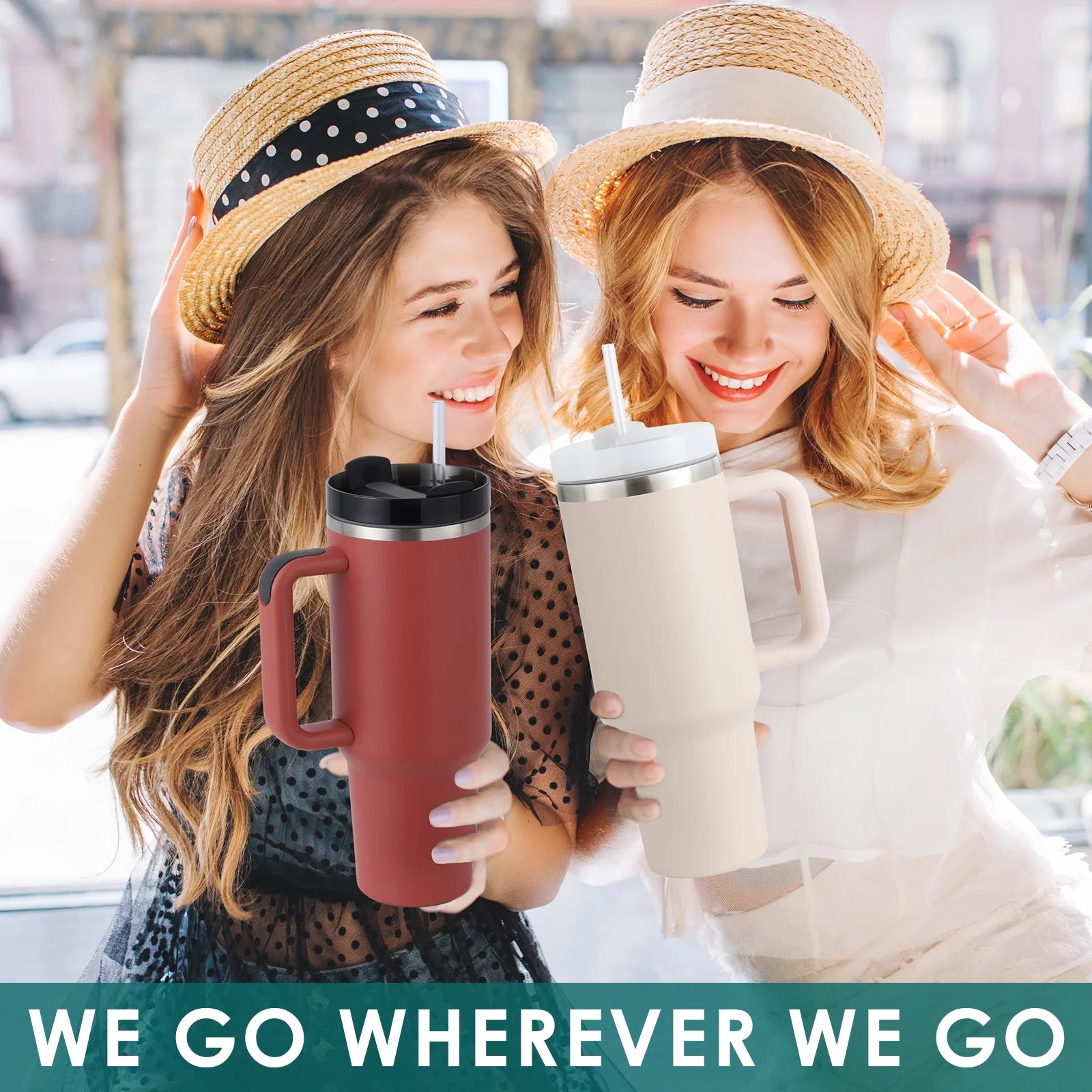40 Oz Tumbler with Handle and Straw, Travel Mug for Car, 2-In-1 Lid Stainless Steel Tumblers