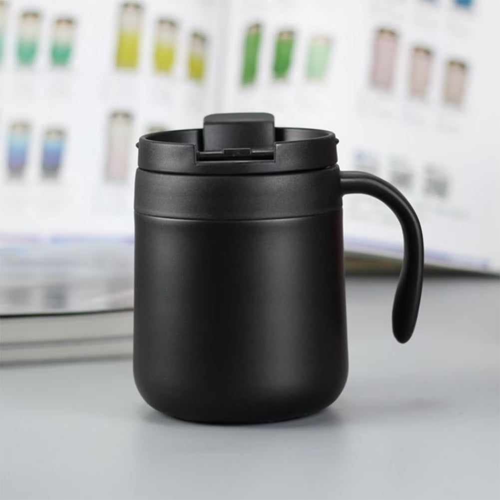 12 OZ Coffee Travel Mug Cup Stainless Steel Insulated Tumbler Handle Splash Proof Lid Straw Opening Double Wall Vacuum for Hot Cold Drinks, Ice, Tea, Camping