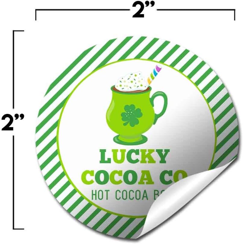 Lucky Cocoa Co. Festive Mug Themed St. Patrick's Day Hot Cocoa Bomb Packaging Sticker Labels, Total of 40 2" Circle Stickers (20 Sets of 2) by AmandaCreation