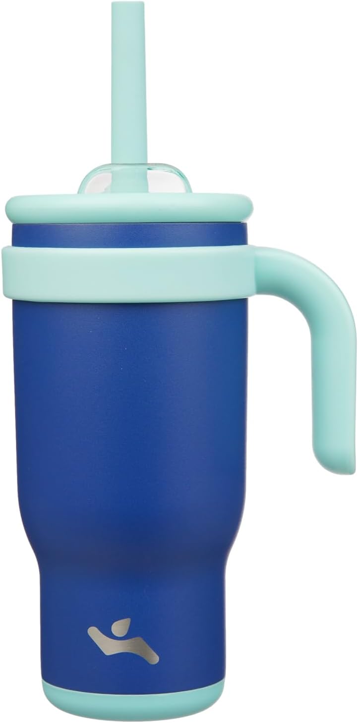 18 oz Tumbler with Side Handle, Insulated Water Bottle with Straw and 2 in 1 Lid, Stainless Steel Cup Travel Coffee Mug for Sports Office Gym,Dark Blue