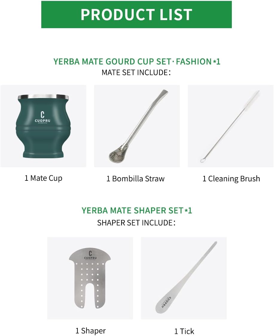 Stainless Steel Modern Yerba Mate Drinking Cup Set - 180 ml, Includes Bombilla Straw, Cleaning Brush, Blue