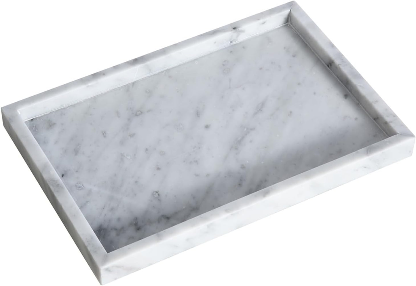 Large Bathroom Vanity Tray, Real Natural Marble Sink Tray 12 Inch, Carrara White Limestone Dresser Tray, Modern Countertop Organizer for Soap Dispenser, Kitchen Counter