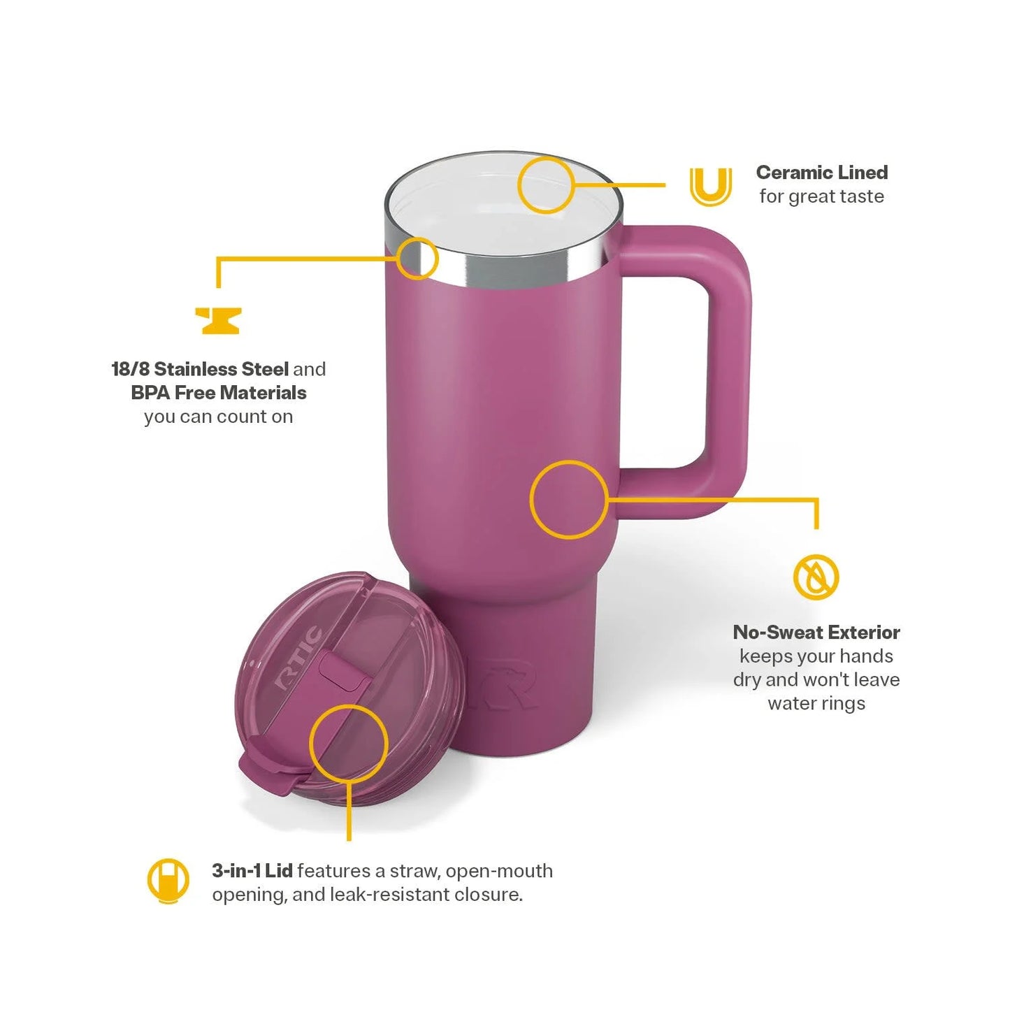 30 Oz Insulated Tumbler with Handle, Ceramic Lined, Leak-Resistant Straw Lid, Orchid, Road Trip Tumbler