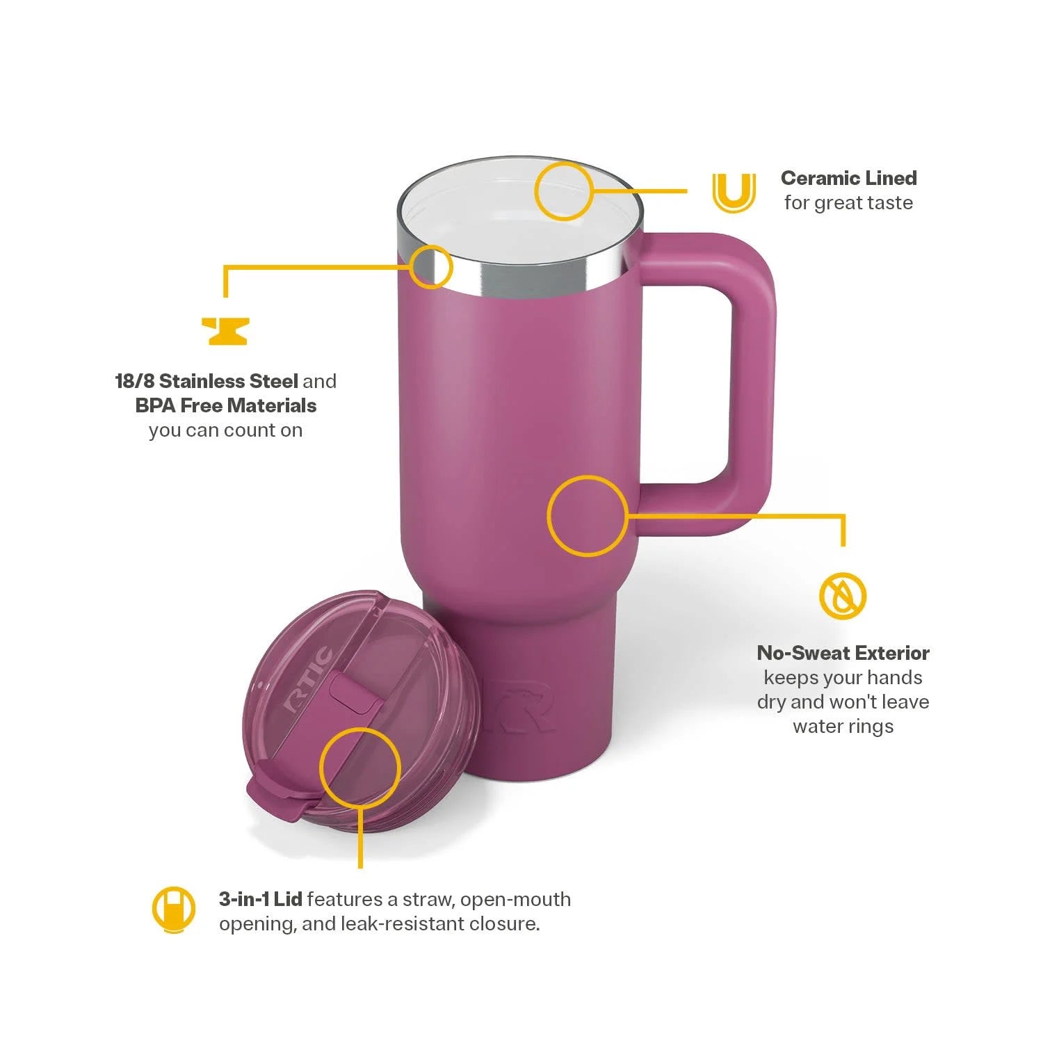 30 Oz Insulated Tumbler with Handle, Ceramic Lined, Leak-Resistant Straw Lid, Orchid, Road Trip Tumbler