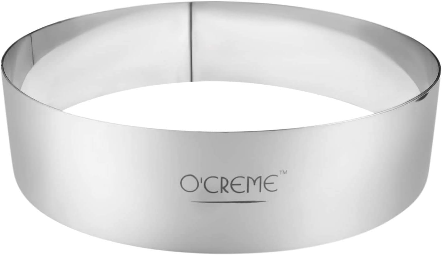 O'Creme Cake Ring Sturdy Stainless Steel Round Mousse Cake Ring Mold for Baking, Dessert Cake Decorating Pastry Rings 10 Inch Diameter x 4 Inch High